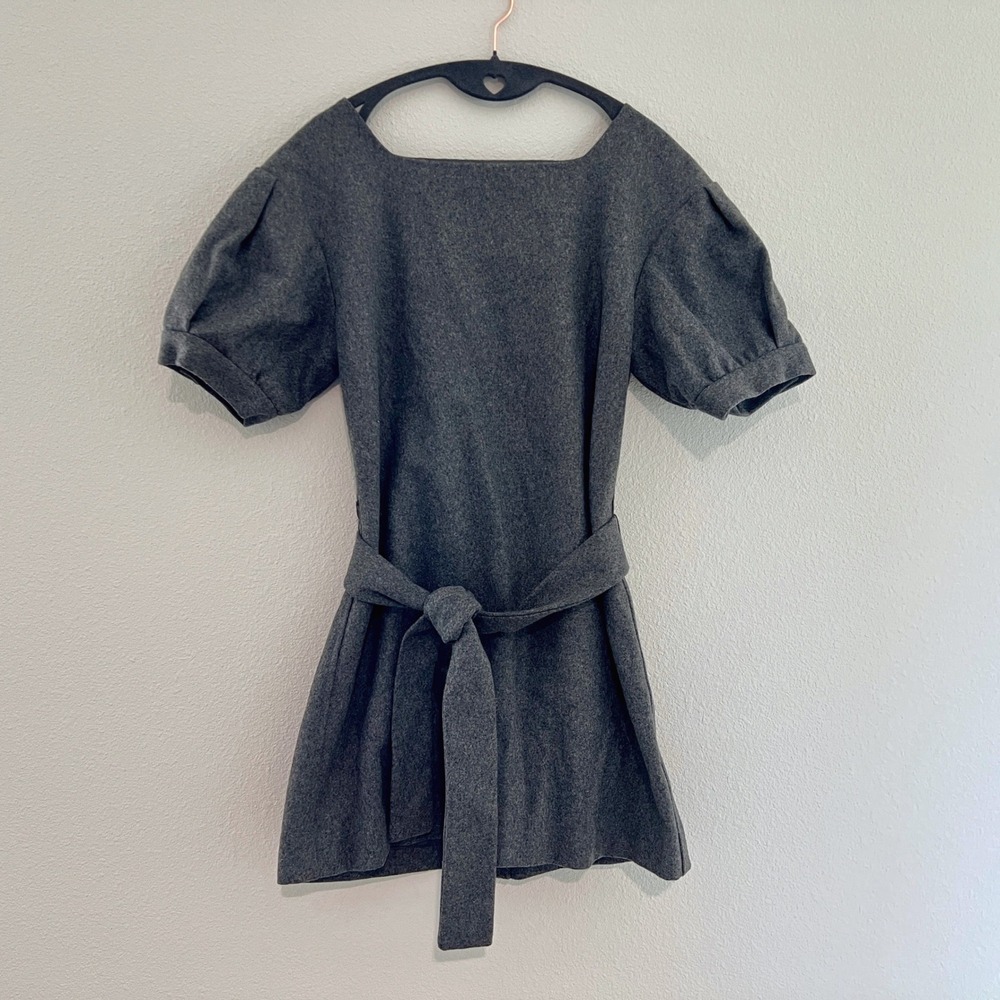 Body by Victoria Wool Blend Mini‎ Dress Womens 0 Gray Puff Sleeve Belted Preppy